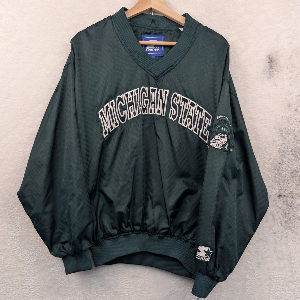 VTG Michigan State Starter Jacket Men's M Green Spartans Windbreaker Sporty 90s